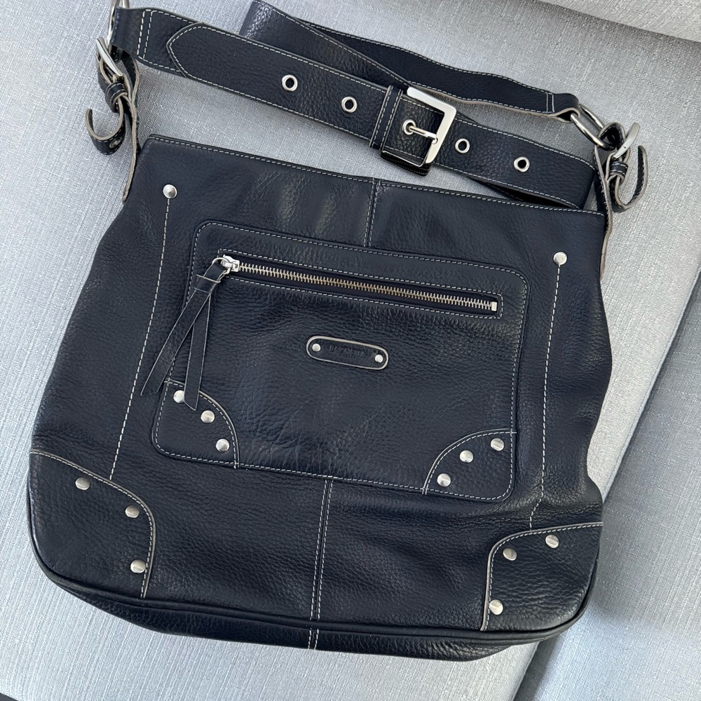 Lachetta Milano Blue Pebbled Leather Shoulder/Crossbody Bag